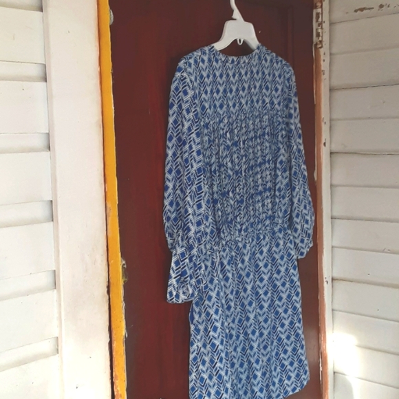 Mauve sz large drawl string geometric print dress with pockets and lined - Picture 6 of 8